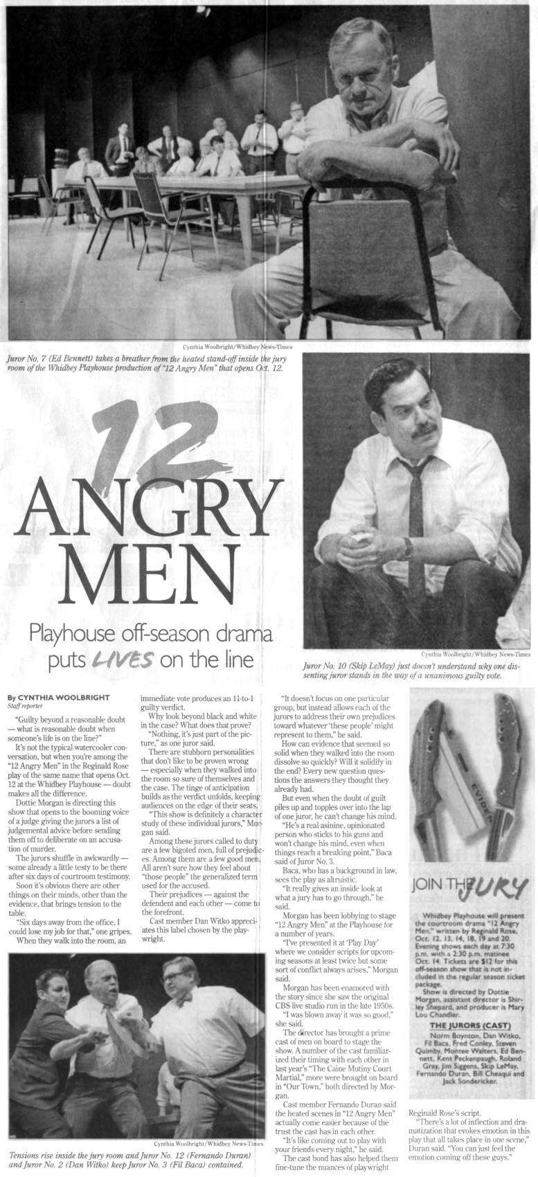 "Twelve Angry Men" Newspaper Article
10/6/07 - Whidbey News-Times
( Click for a large print version...)