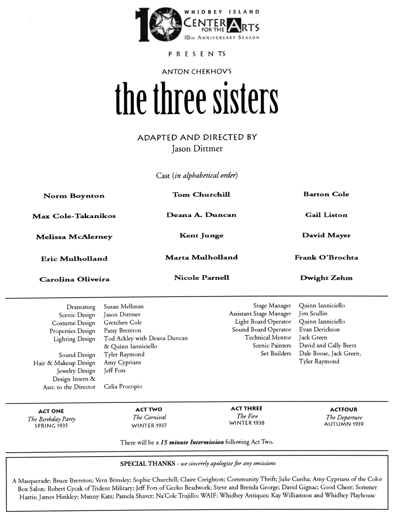 Page 2 of Program for "The Three Sisters" - April, 2007