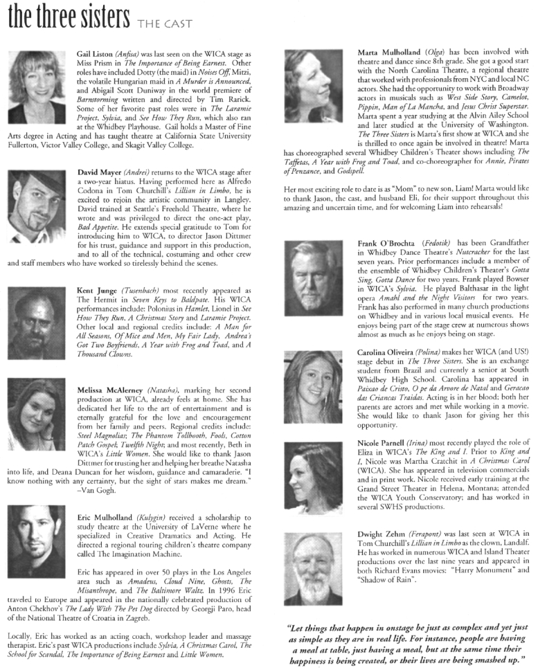 Page 5 of Program for "The Three Sisters" - April, 2007