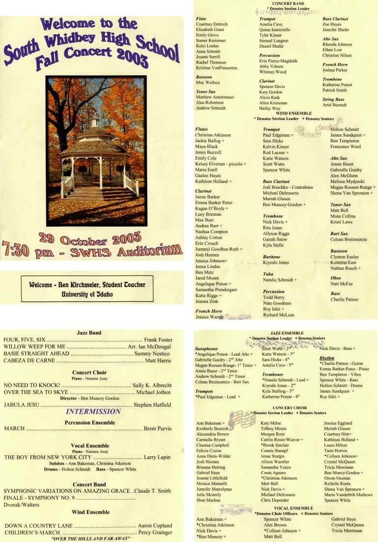 Printed Program for Fall Concert - 10/29/03