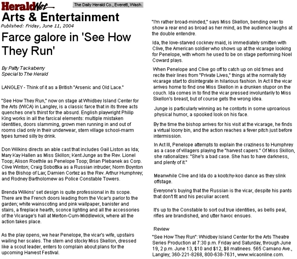 Review of "See How they Run" at WICA from the Everett Herald