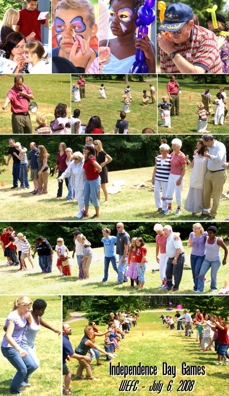 Independence Day Games - July 6, 2008
With: Face-painting, Balloon sculptures, Sack races,
      Three-legged races, and Water balloon toss contests.
( Click the collage to enlarge it... )