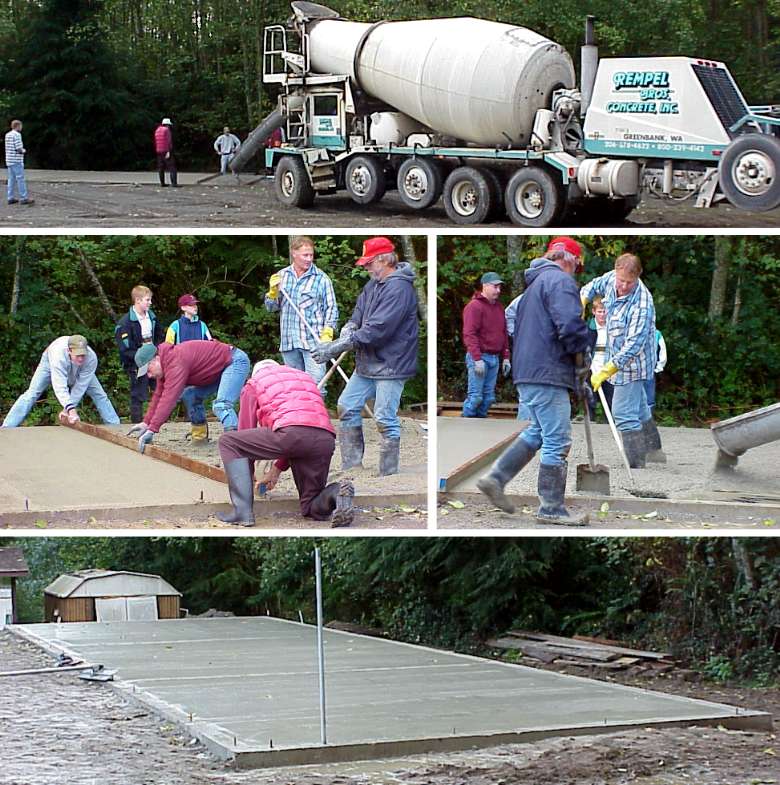 Pouring and finishing the concrete slab for new classroom - 10/28/00