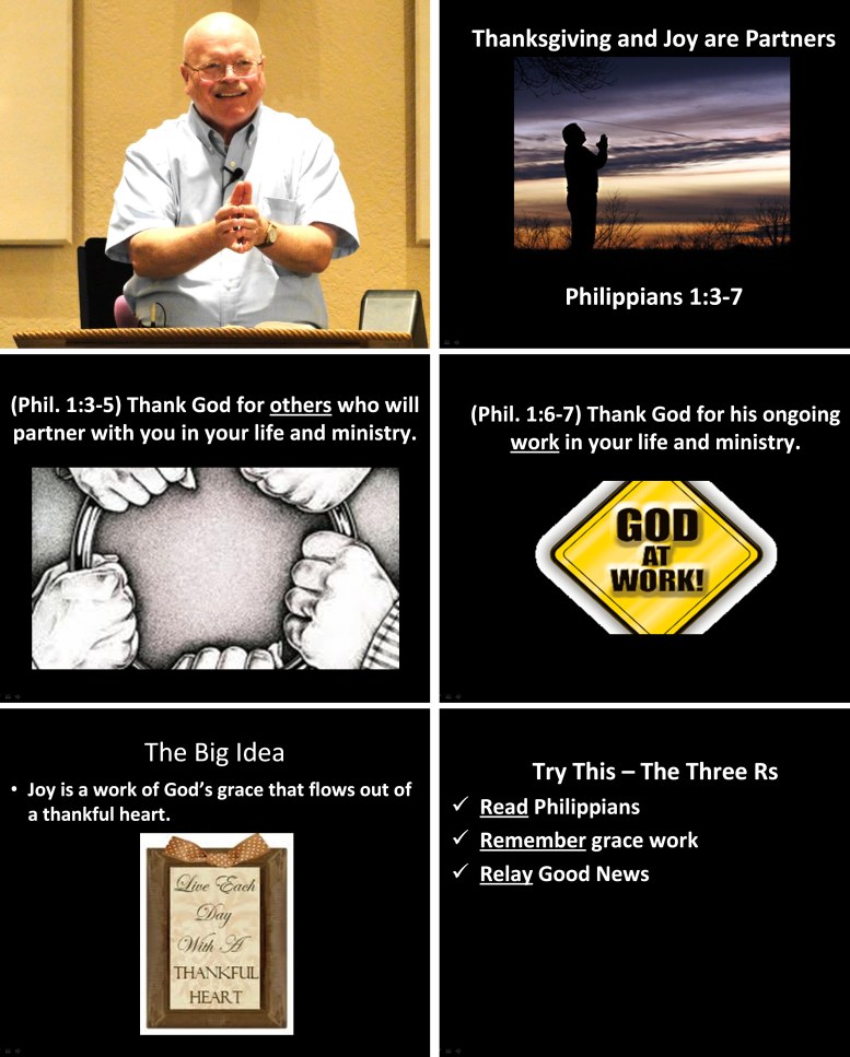 Pastor Charlie's sermon slides for "Thanksgiving and Joy are Partners" - 9/25/11