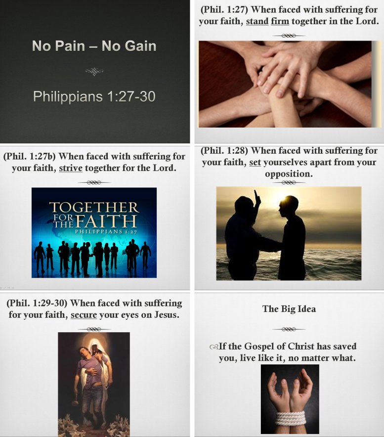 Pastor Charlie's sermon slides for "No Pain - No Gain" - 10/30/11