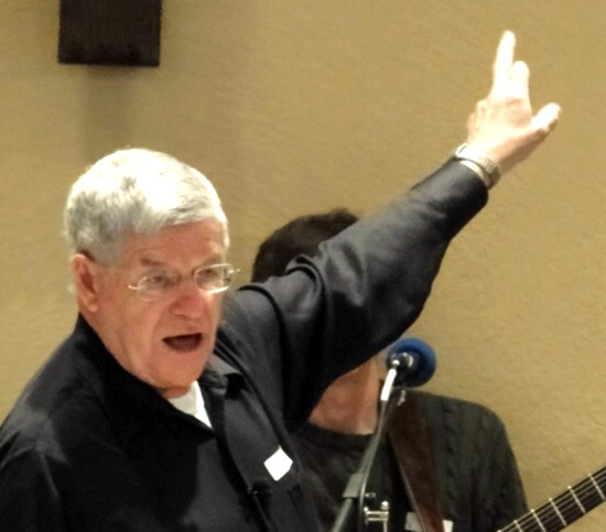 Pastor Dave Stevenson pointing to an imaginary map while preaching
 "Faith that Grows" - 2/21/10