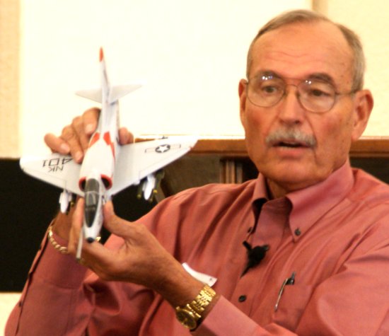 Ron Thomasson preaching "Faith" using model jet as illustration - 7/4/10