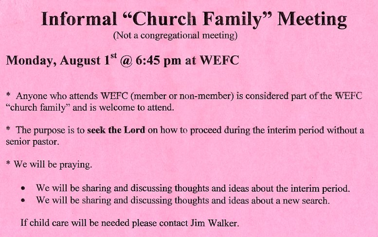 Church Family Meeting - 6:45 PM 8/1/11