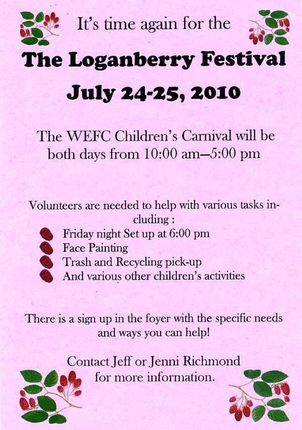 Loganberry Festival Children's Carnival
10-5 Saturday and Sunday, July 24 and 25