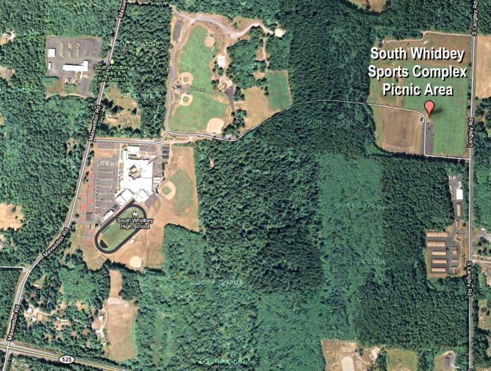 Aerial Map of the South Whidbey Sports Complex on Langley Road
( Click the map to enlarge it... )