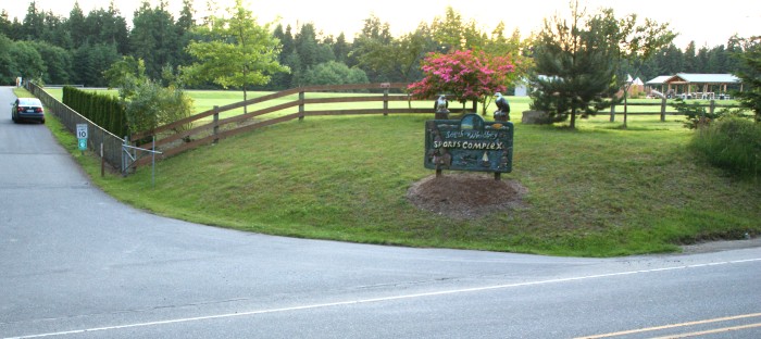 Sign and entrance of South Whidbey Sports Complex on Langley Road